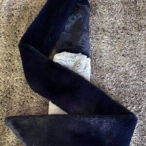 Heurueh Color Block Long & Skinny Scarf Faux Fur in Denim NEW